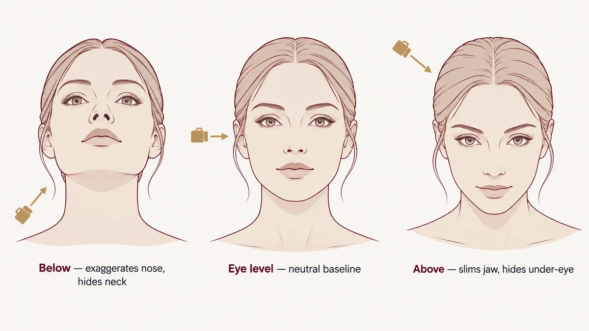 Schematic showing how camera angle changes the apparent brow height in the same patient
