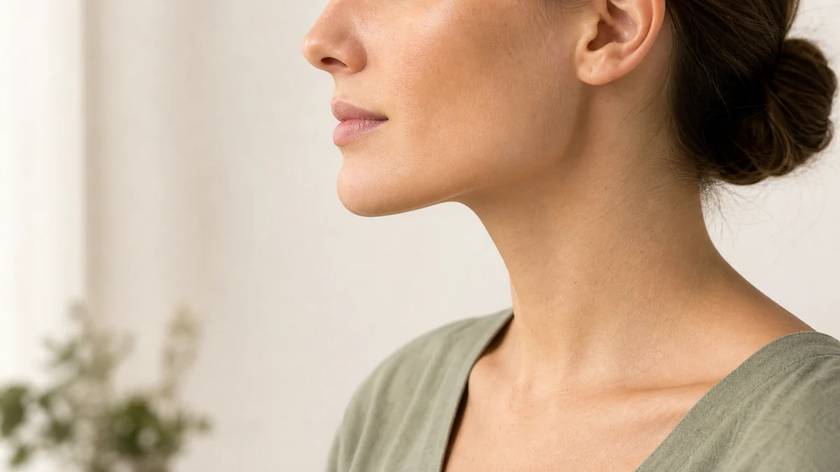 Natural side-profile editorial view focused on chin projection and jaw balance