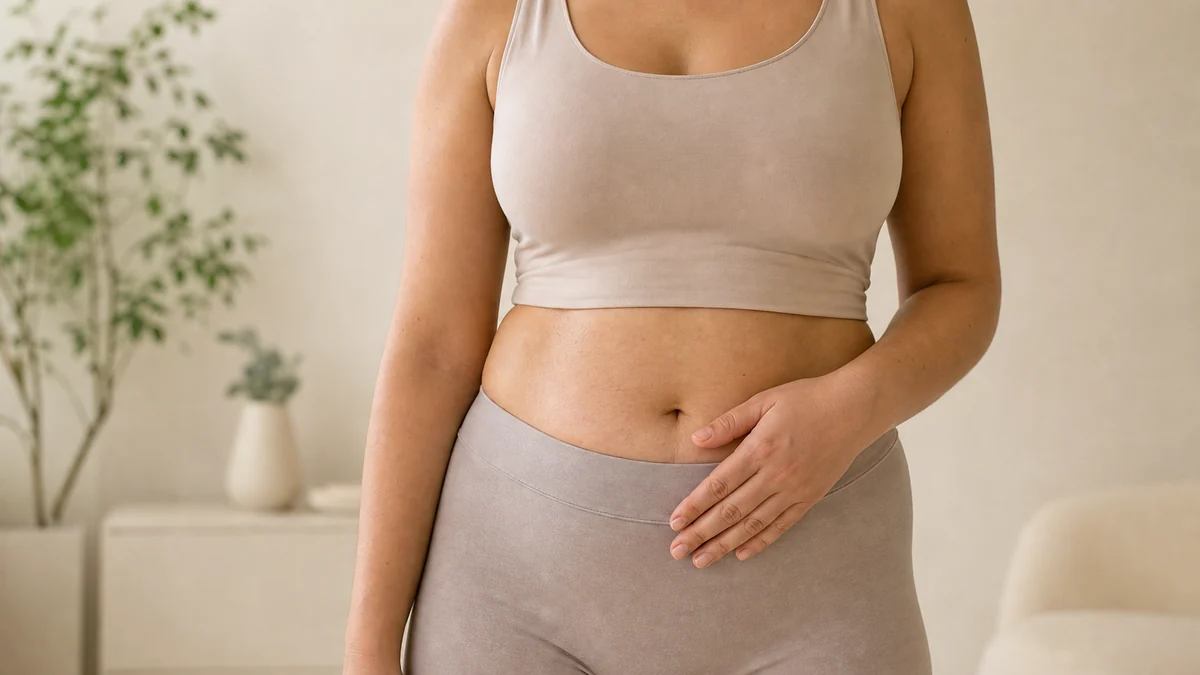 Respectful torso-focused editorial image representing abdominal and breast areas discussed in mommy makeover planning