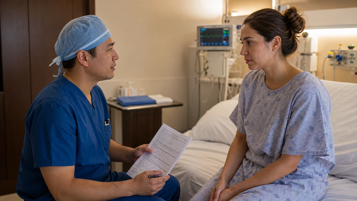 Patient speaking with an anesthesia professional before surgery