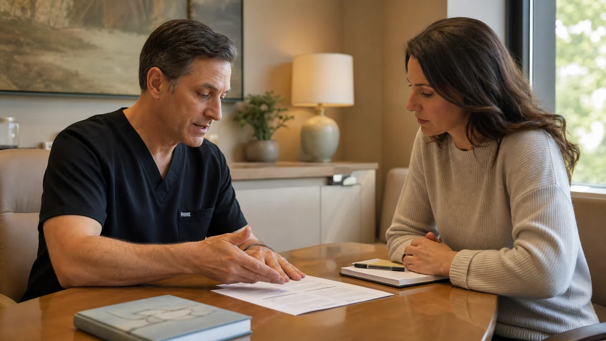 Patient and medical professional discussing general surgical risks