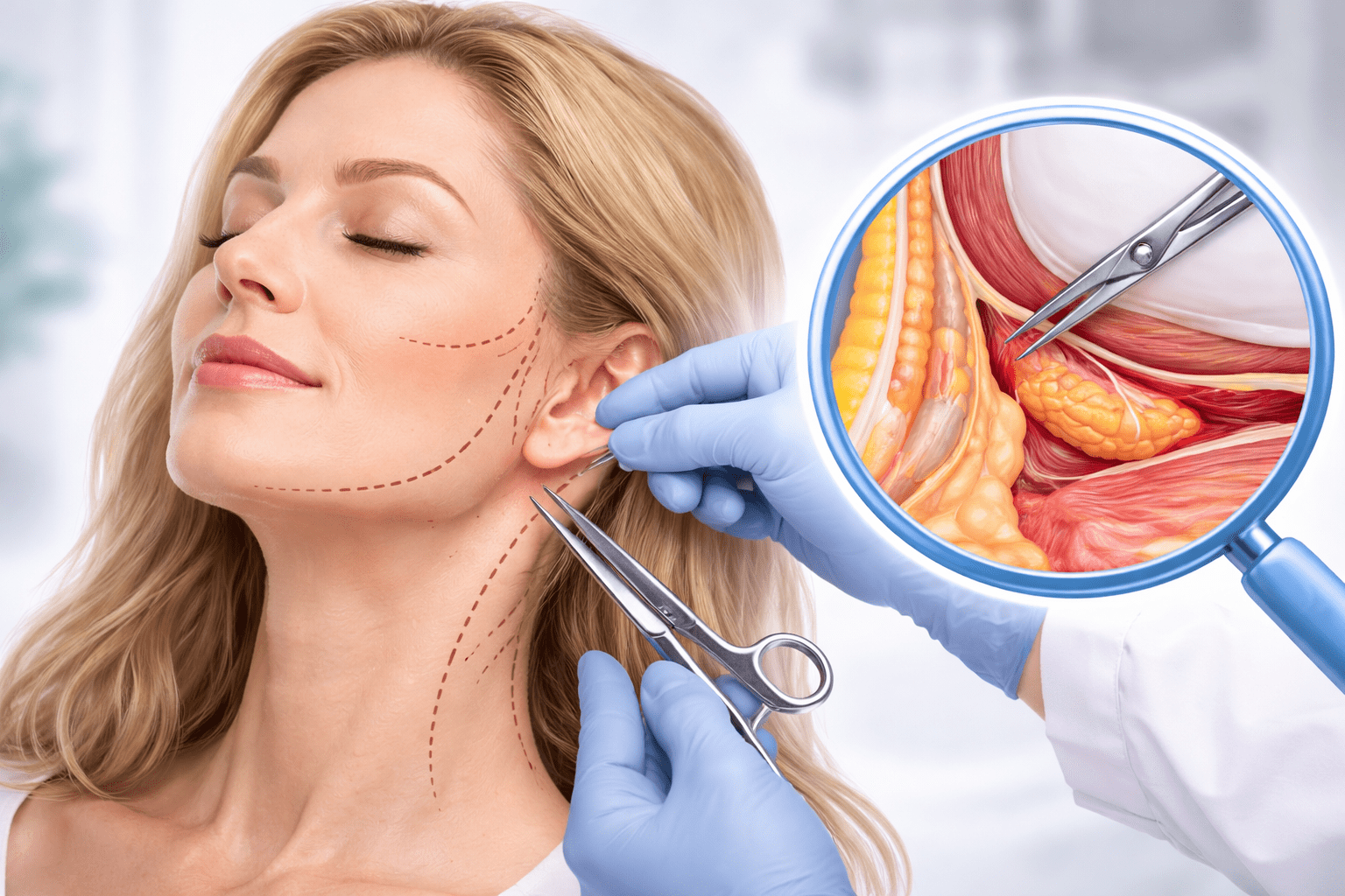 Surgical procedure on a woman's neck