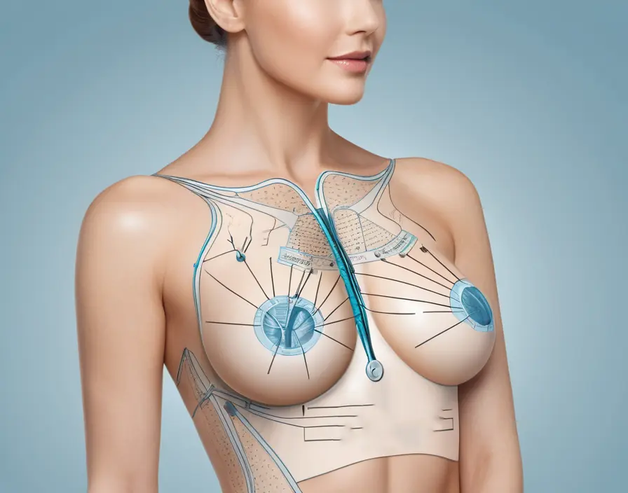 breast surgery preparation with lines and highlights on breast